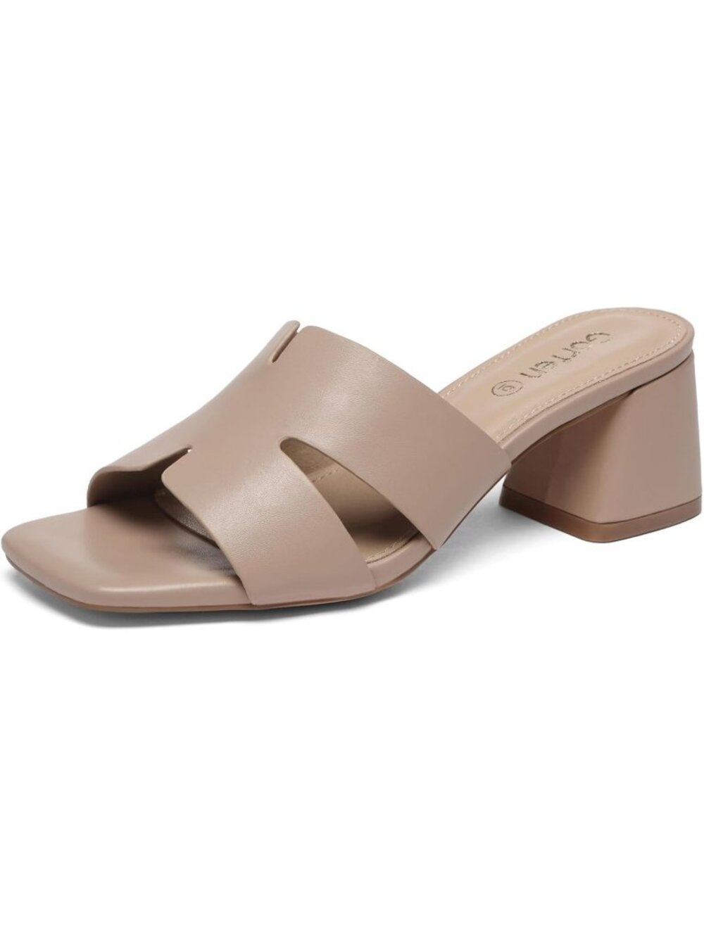Women's Nude Square Open Toe Sandals Low Block Chunky Heels Slip on Casual Shoes